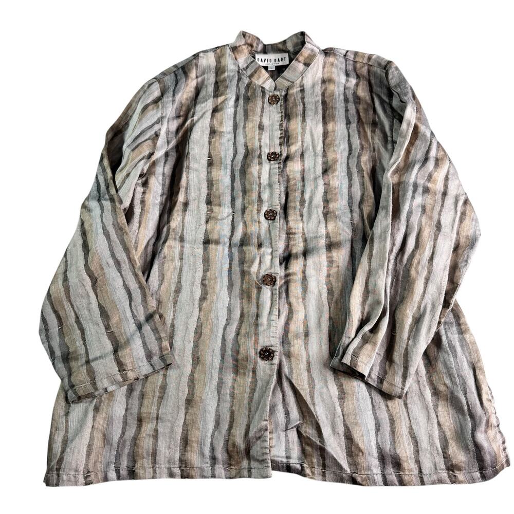 Vintage David Dart Collection USA Linen Blend Tunic Shirt Jacket Large Textured